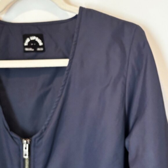 The Upside Byrow Bay Bomber Jacket with Pockets Size 6 Navy Biker Boho Art L60 - Picture 7 of 16